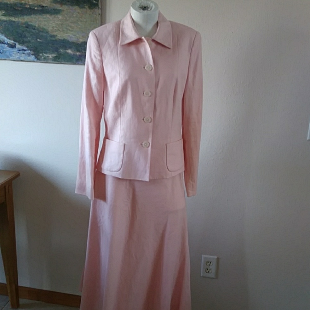 Spring pink linen 2 piece suit
